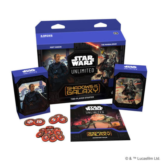 STAR WARS UNLIMITED SHADOWS OF THE GALAXY TWO-PLAYER STARTER BOX CONTENTS