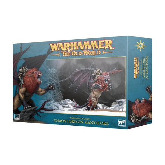 Warhammer factions old world warriors of chaos chaos lord on manticore Citadel box